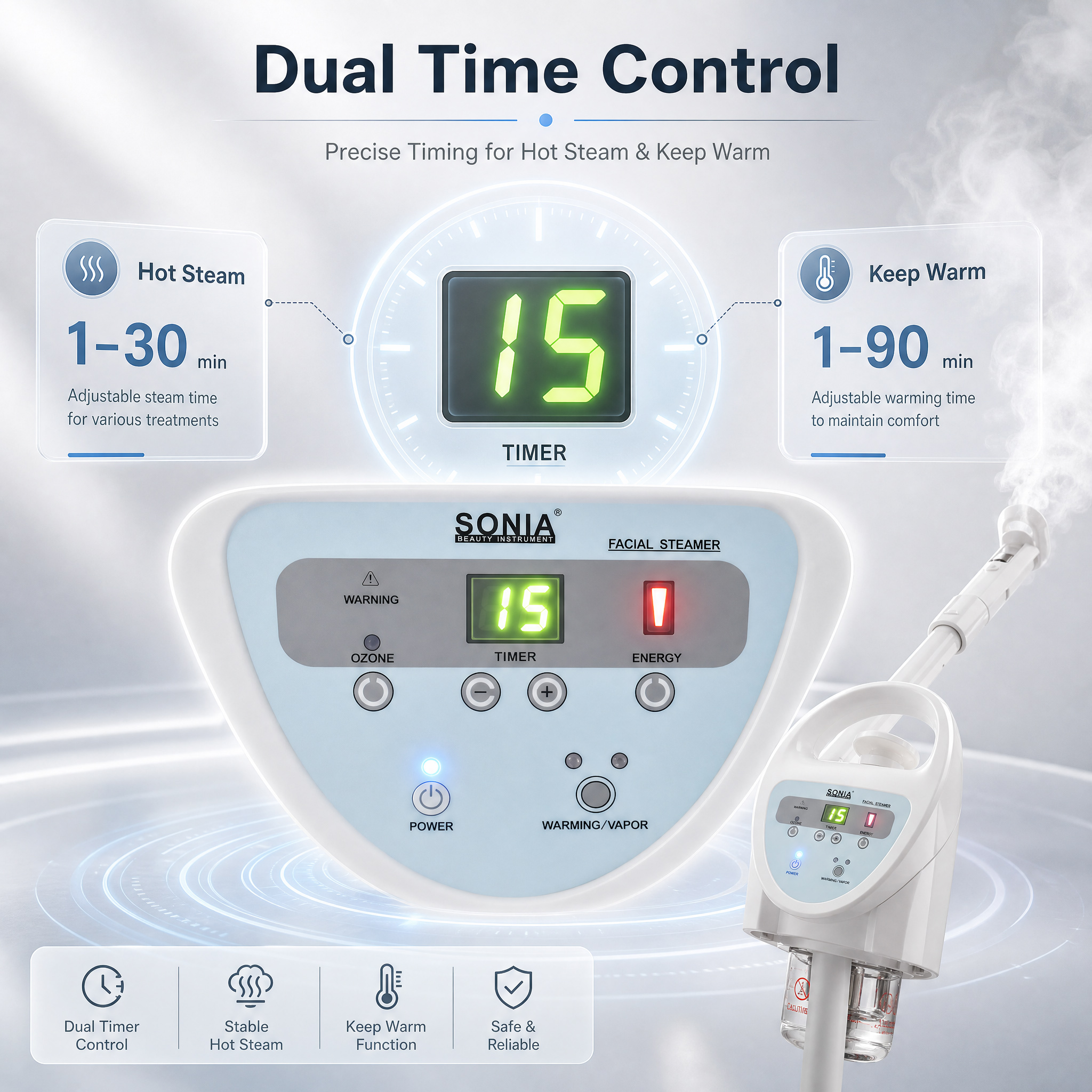 New Beauty Ozone Facial Vaporizer Cosmetic Digital Ozone Facial Steamer With Stand Skin Deep Cleaning Machine
