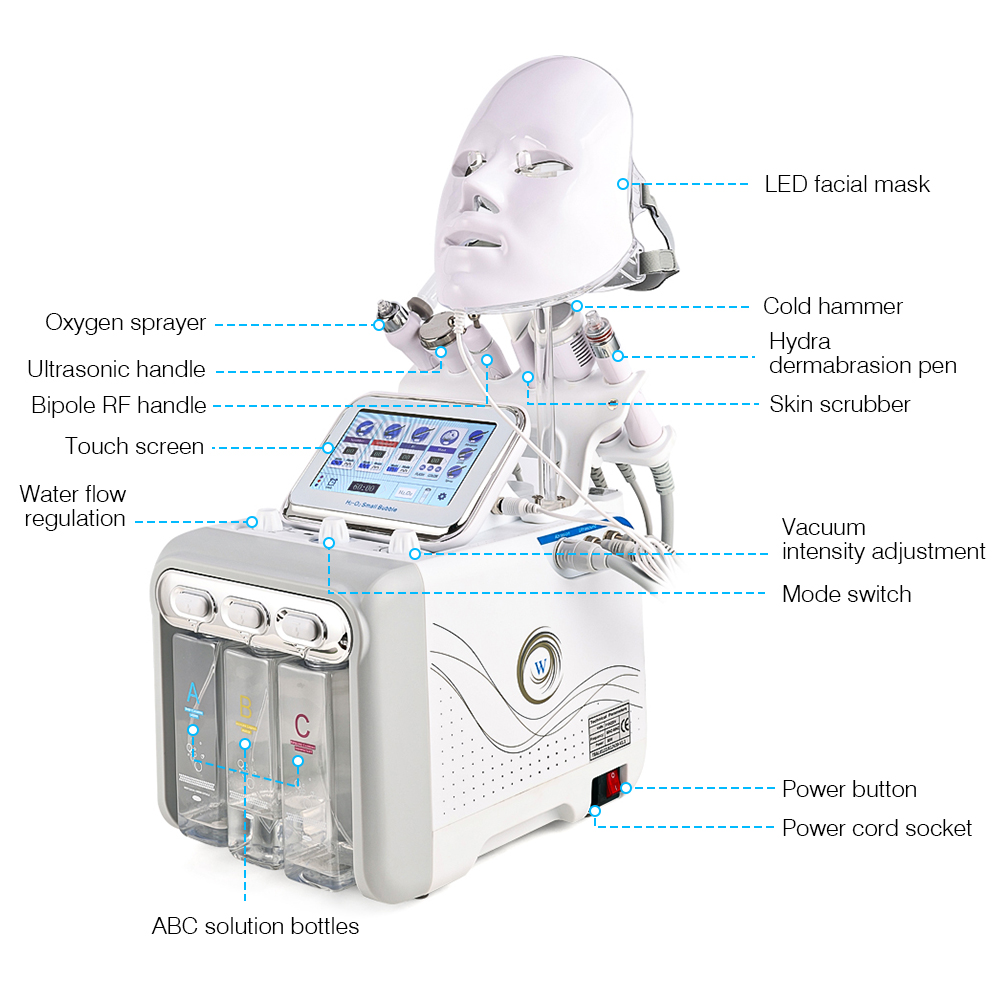 2022 Hydradermabrasion Md Hydro Maquina Hidro 7 in 1 H2o2 Oxygen Facial Machine Hydra Dermabrasion Machine