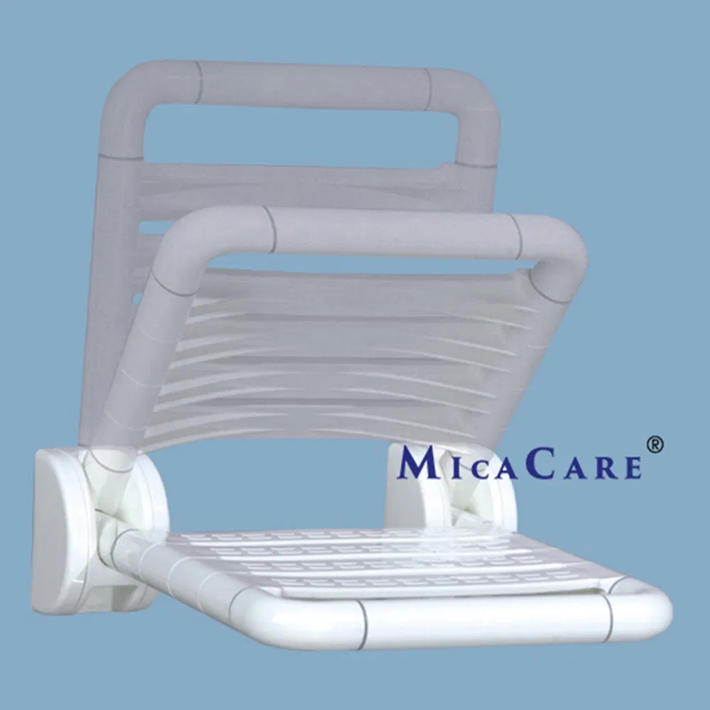 Sturdy White Shower Chair with Wall-Mounted Safety Support