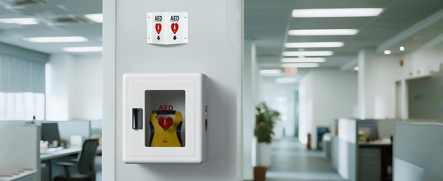 Wall Mount with Alarm &amp; Magnetic Door - Universal Storage for Philipss, Zoll, Defibtech Aeds - Emergency Ready for Office, School, Public Lockable Aed Box