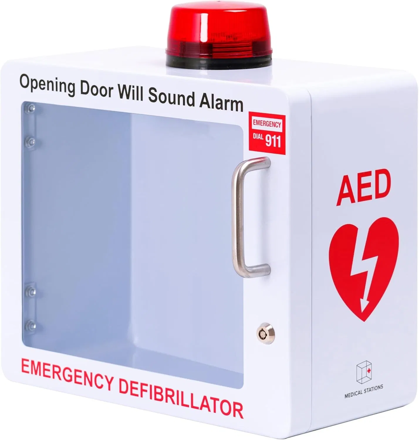 Public Access &amp; Workplace Safety Tamper-Proof Audio Alarm Break Glass Steel, Stainless Steel, Aluminum Powder Coated Weatherproof Visual Aed Alarm Cabinet