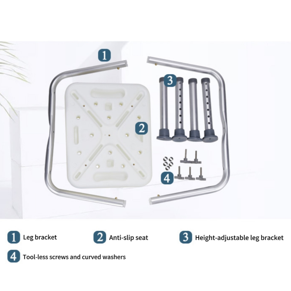 Adjustable Shower Stool with Non-Slip Suction Cup Feet