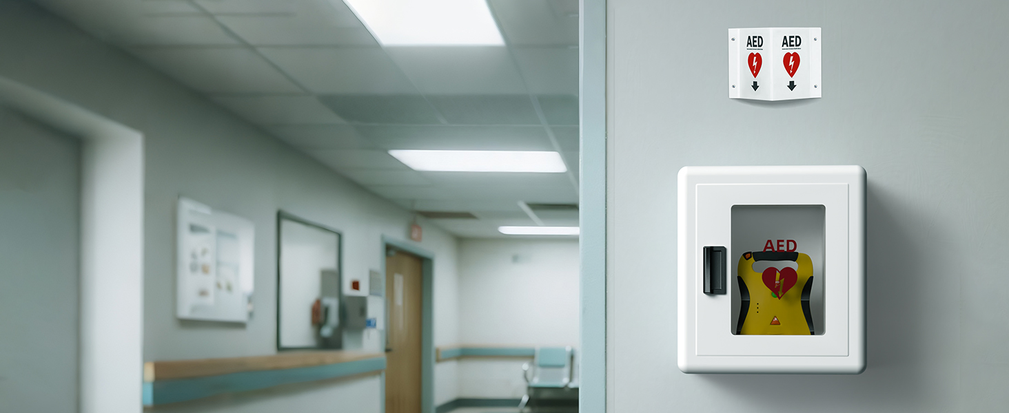 Wall Mount with Alarm &amp; Magnetic Door - Universal Storage for Philipss, Zoll, Defibtech Aeds - Emergency Ready for Office, School, Public Lockable Aed Box