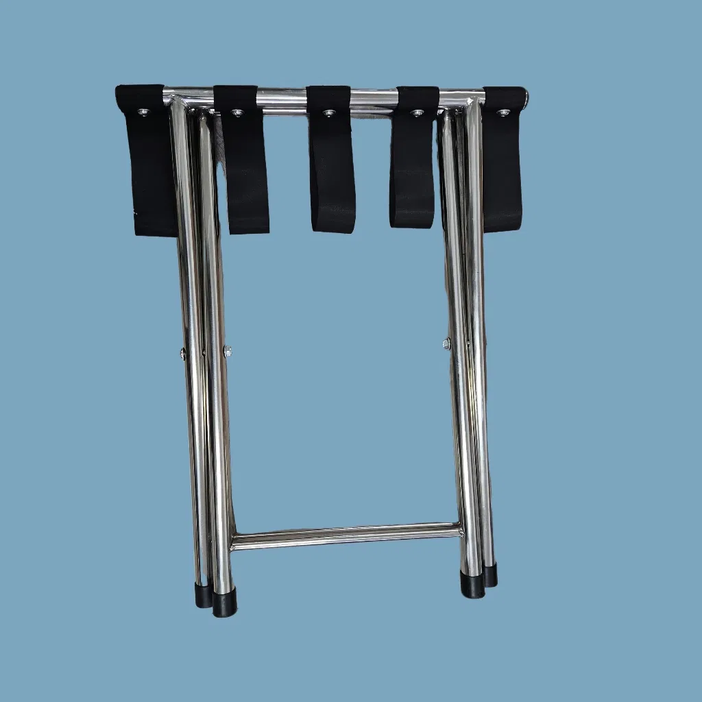 Premium Stainless Steel Folding Luggage Rack with Strong Nylon Straps