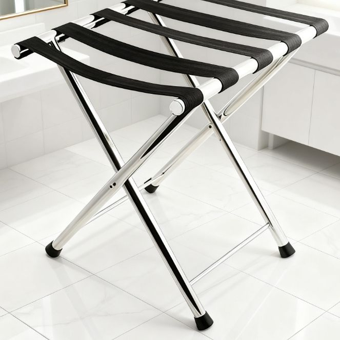 Heavy-Duty Folding Luggage Rack with Nylon Straps - Premium Stainless Steel Frame