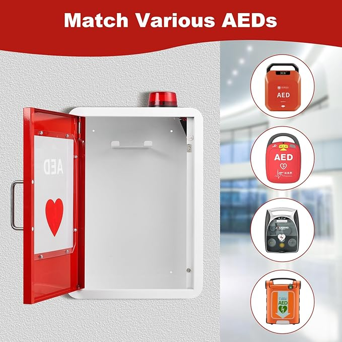 Wall Mount with Alarm &amp; Magnetic Door - Universal Storage for Philipss, Zoll, Defibtech Aeds - Emergency Ready for Office, School, Gym Wall Mounted Aed Cabinet