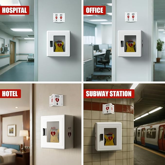 Wall Mount with Alarm &amp; Magnetic Door - Universal Storage for Philipss, Zoll, Defibtech Aeds - Emergency Ready for Office, School, Public Lockable Aed Box