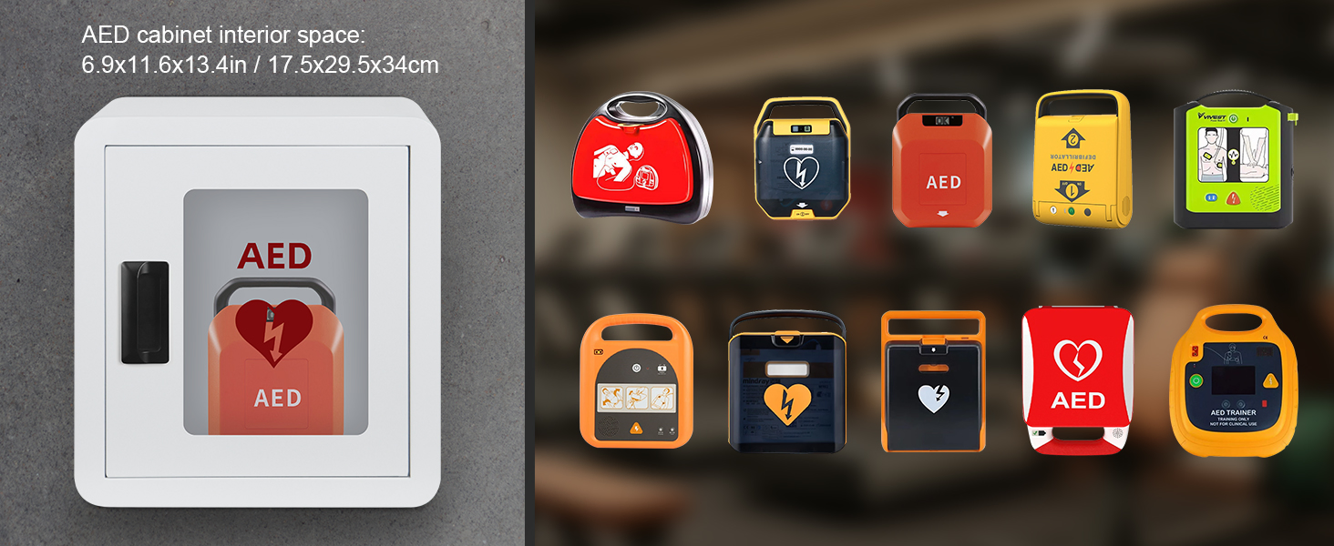 Wall Mount with Alarm &amp; Magnetic Door - Universal Storage for Philipss, Zoll, Defibtech Aeds - Emergency Ready for Office, School, Public Lockable Aed Box
