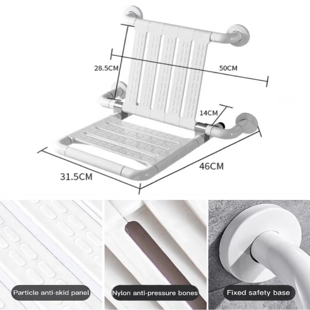 White Lightweight Folding Shower Bench with Supportive Backrest