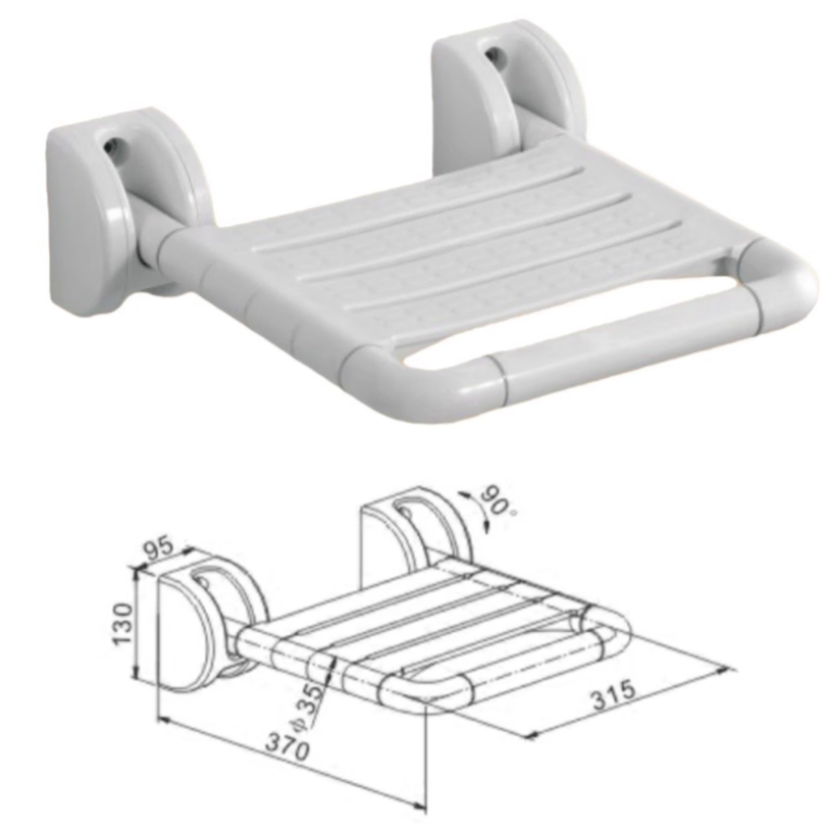 Sturdy White Shower Chair with Wall-Mounted Safety Support