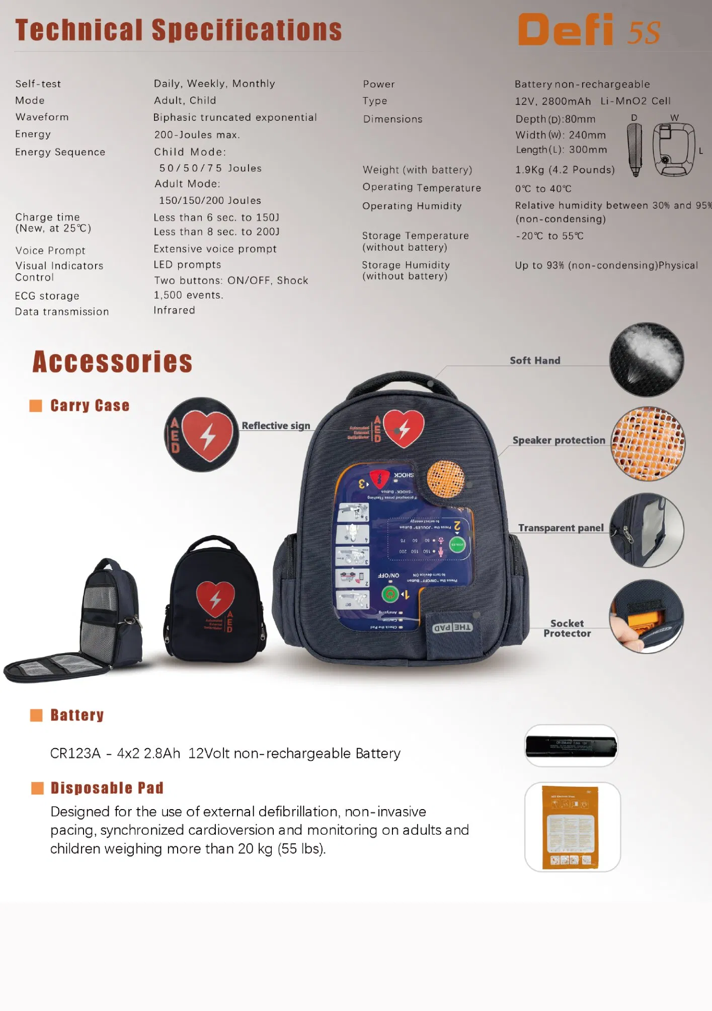 Medical Cardiac First Aid Portable Aed First Aid Portable High Energy Electric Shock Battery Power