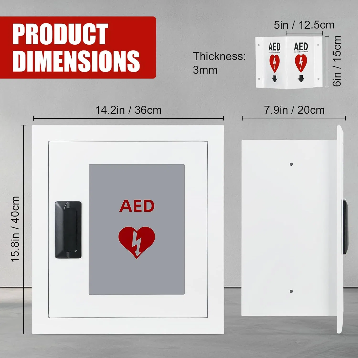 Wall Mount with Alarm &amp; Magnetic Door - Universal Storage for Philipss, Zoll, Defibtech Aeds - Emergency Ready for Office, School, Public Place Aed Housing