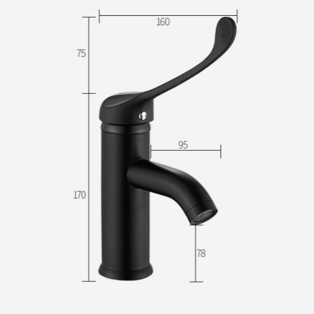 Black Medical Grade Long Handle Faucet with Chrome Plated Brass Elbow