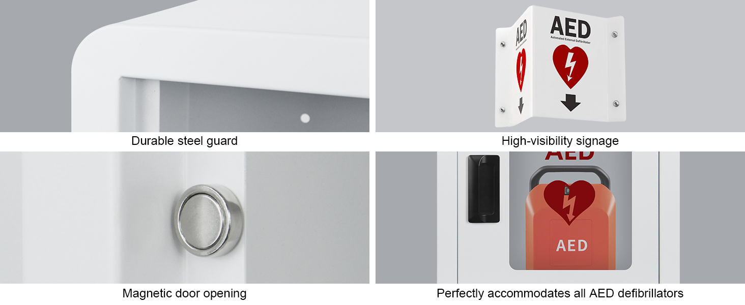 Wall Mount with Alarm &amp; Magnetic Door - Universal Storage for Philipss, Zoll, Defibtech Aeds - Emergency Ready for Office, School, Public Access Aed Cabinet