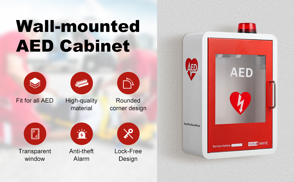 Wall Mount with Alarm &amp; Magnetic Door - Universal Storage for Philipss, Zoll, Defibtech Aeds - Emergency Ready for Office School Price for Outdoor Aed Enclosure