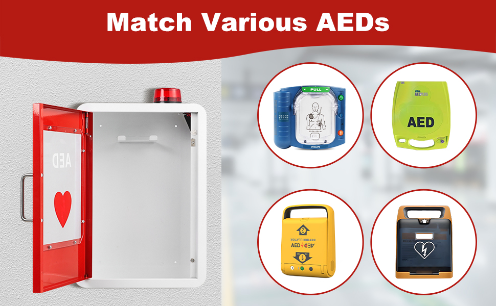 Wall Mount with Alarm &amp; Magnetic Door - Universal Storage for Philipss, Zoll, Defibtech Aeds - Emergency Ready for Office School Price for Outdoor Aed Enclosure