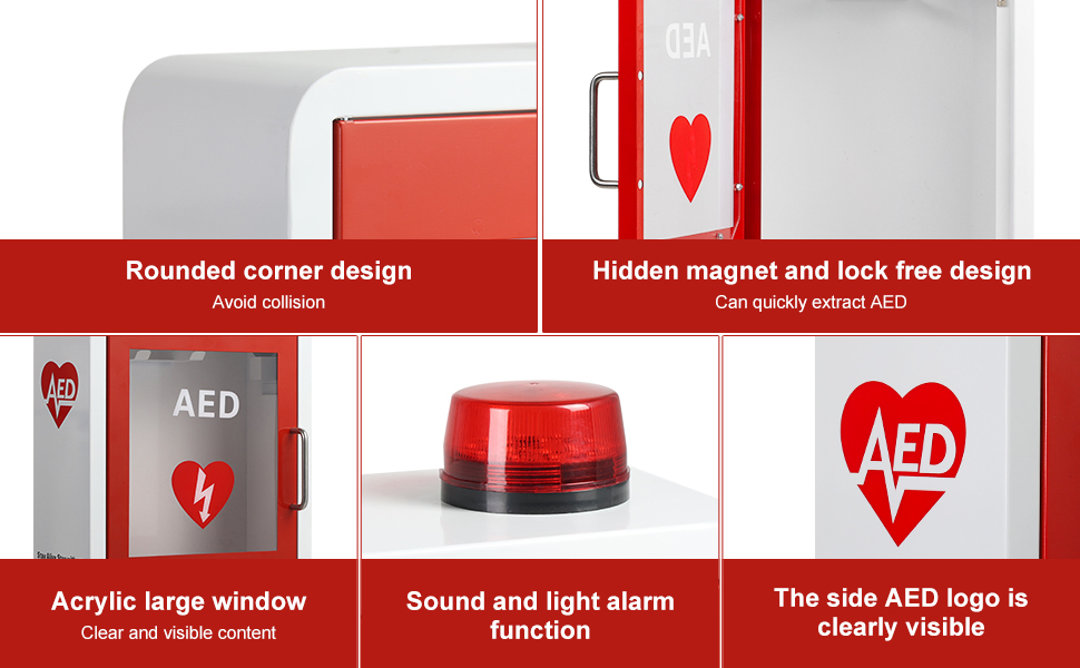 Wall Mount with Alarm &amp; Magnetic Door - Universal Storage for Philipss, Zoll, Defibtech Aeds - Emergency Ready for Office School Price for Outdoor Aed Enclosure