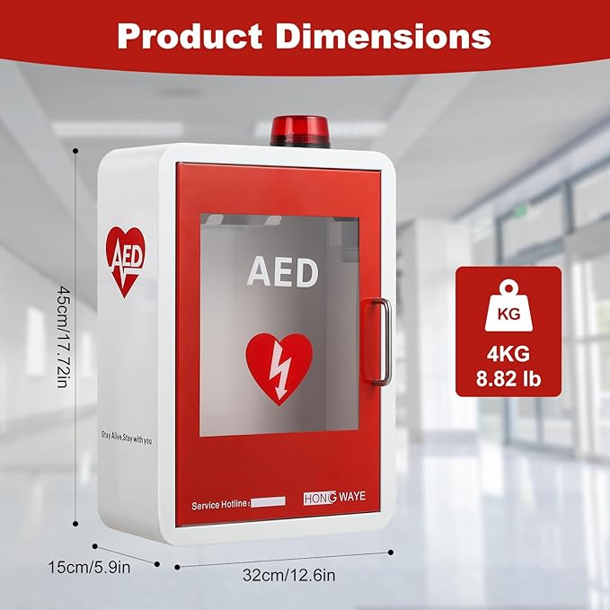 Wall Mount with Alarm &amp; Magnetic Door - Universal Storage for Philipss, Zoll, Defibtech Aeds - Emergency Ready for Office, School, Gym Wall Mounted Aed Cabinet