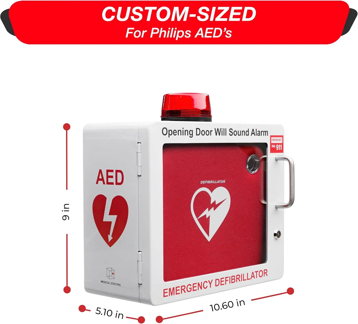 Public Access &amp; Workplace Safety Tamper-Proof Audio Alarm Break Glass Steel, Stainless Steel, Aluminum Powder Coated Weatherproof Visual Aed Alarm Cabinet