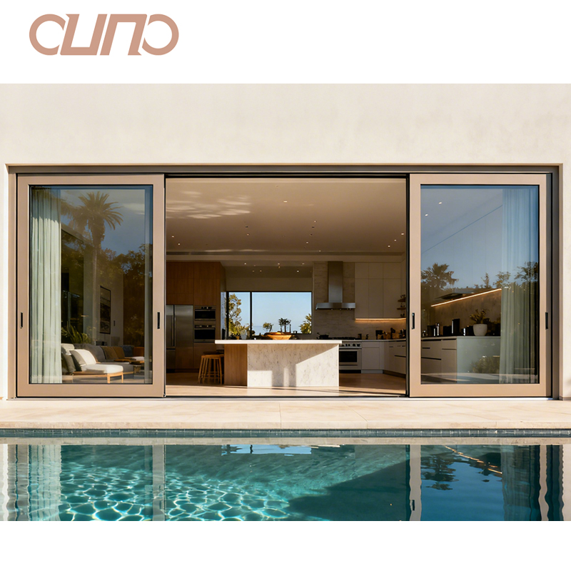 OUNA Aluminum Hurricane Impact Resistant Florida Sliding Glass Door Energy Saving Double Tempered Glass Sliding Door