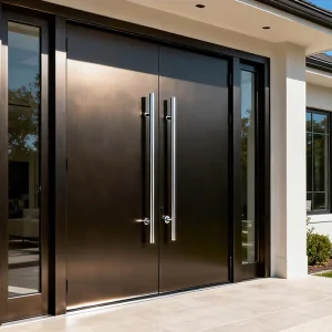 OUNA Durable Aluminum Alloy Entry Door Modern Exterior Design Soundproof Security Door for Villa Residential House CE ISO NFRC