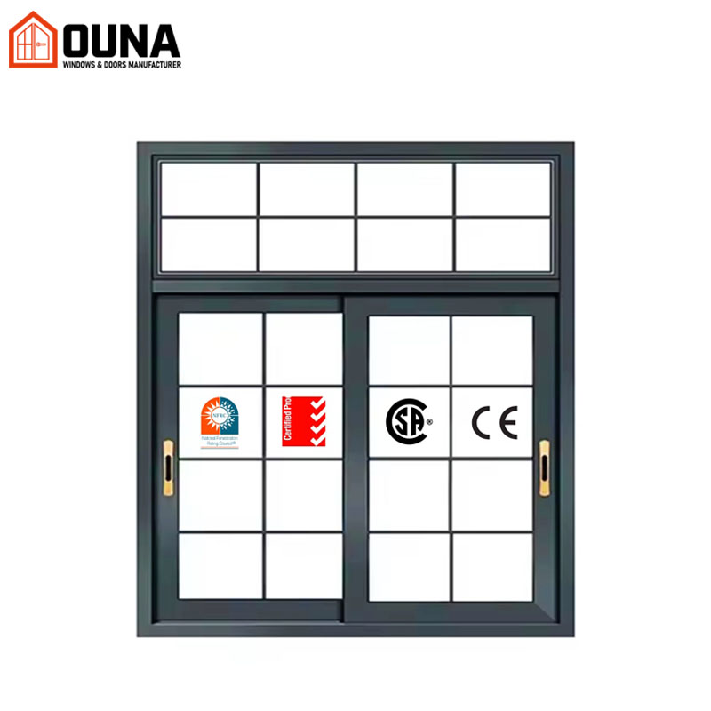 OUNA Waterproof Residential Window Double Tempered Glass Hurricane Impact Proof Thermal Break Aluminum Frame Sliding Windows