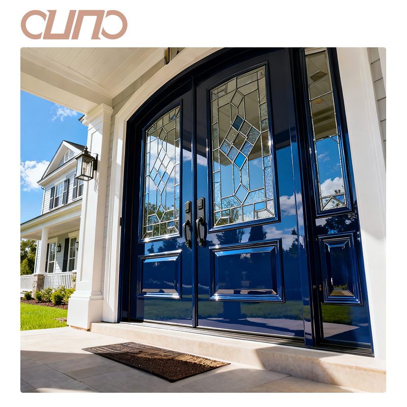 OUNA Durable Aluminum Alloy Entry Door Modern Exterior Design Soundproof Security Door for Villa Residential House CE ISO NFRC