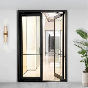OUNA Customized Office Entrance Doors Windproof Aluminum Frame Store Front Doors Glass Doors for Business Door
