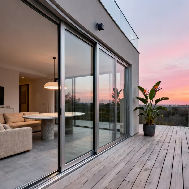 OUNA CE Modern Black Aluminum Double Glazed Tempered Glass Terrace Sliding Door Soundproof Sliding Patio Doors