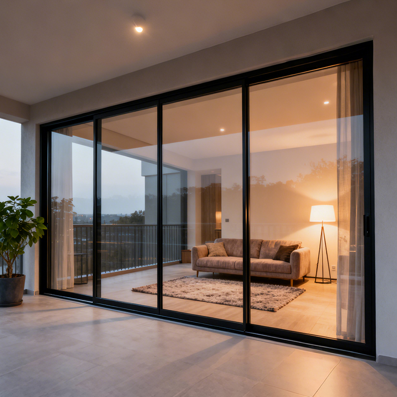 OUNA Customized Interior Patio Double Glazed Aluminium Wooden Door Sliding Doors High Sliding Glass Door