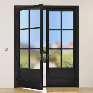 OUNA Aluminum French Doors with Double Swing System for Villa Patio Black Frame and Tempered Glass for Secure Smooth Operation