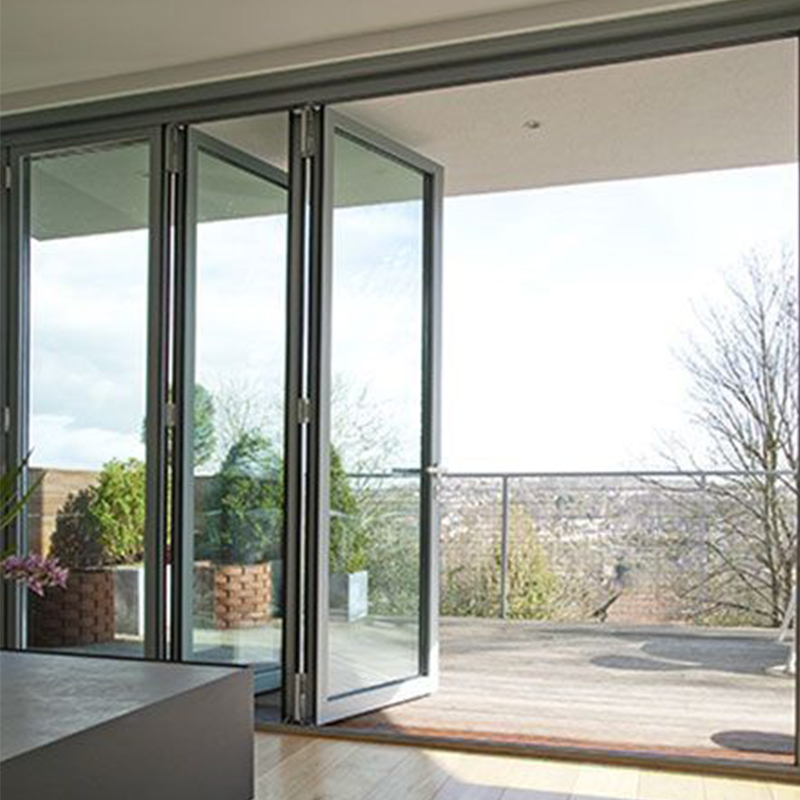 OUNA Hurricane Proof Aluminum Exterior Door Balcony Patio Lowe Soundproof Glass Garden Aluminum Bifold Folding Door