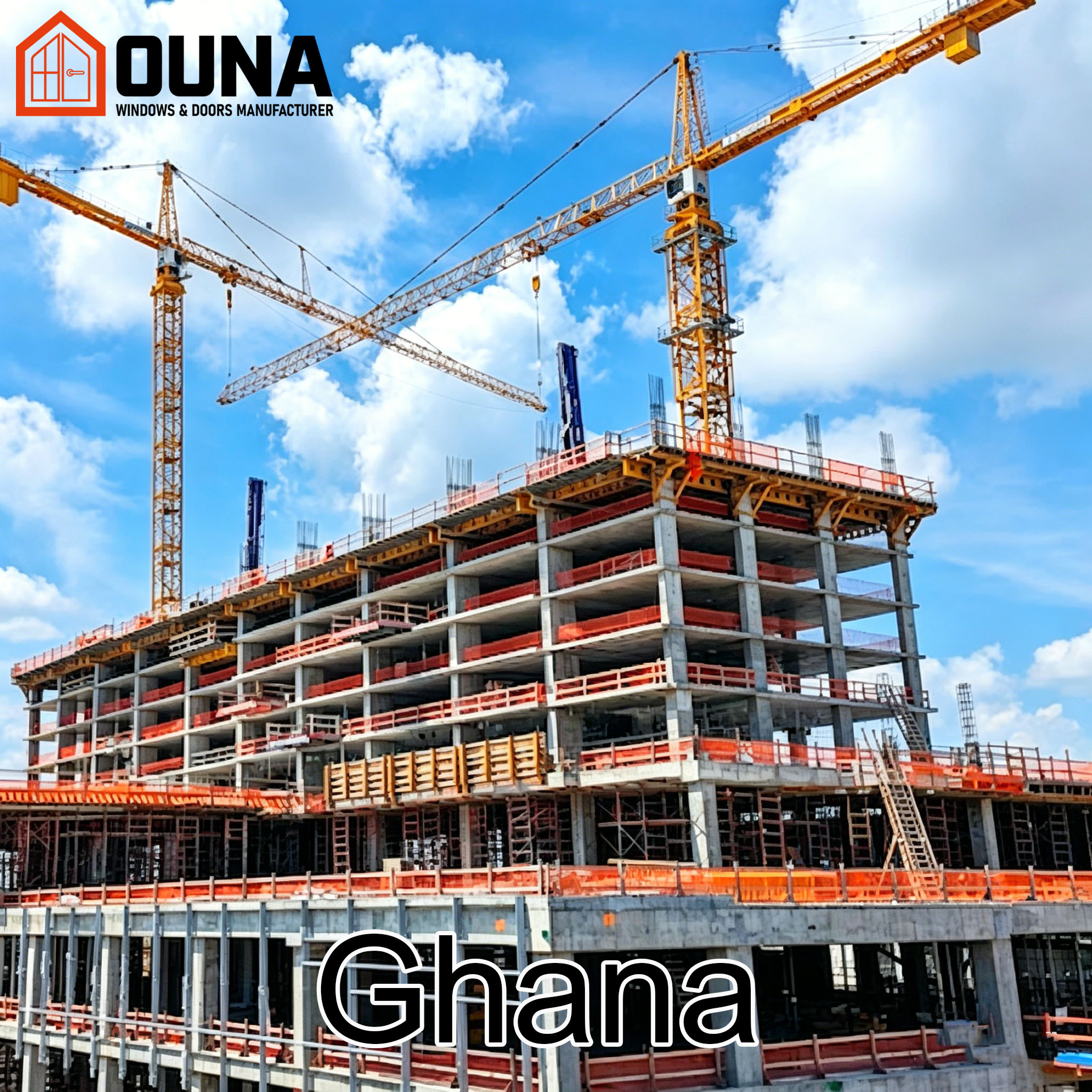 OUNA Ghana Project Engineering Double Tempered Glass Sliding Door Aluminum Window Waterproof Heat Insulation  Other Windows