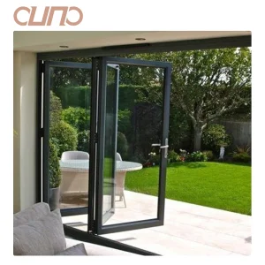 OUNA High Quality Modern Aluminum Tempered Glass Bi-Fold Door Safe Folding Patio Exterior Sliding Folding Door for Villas