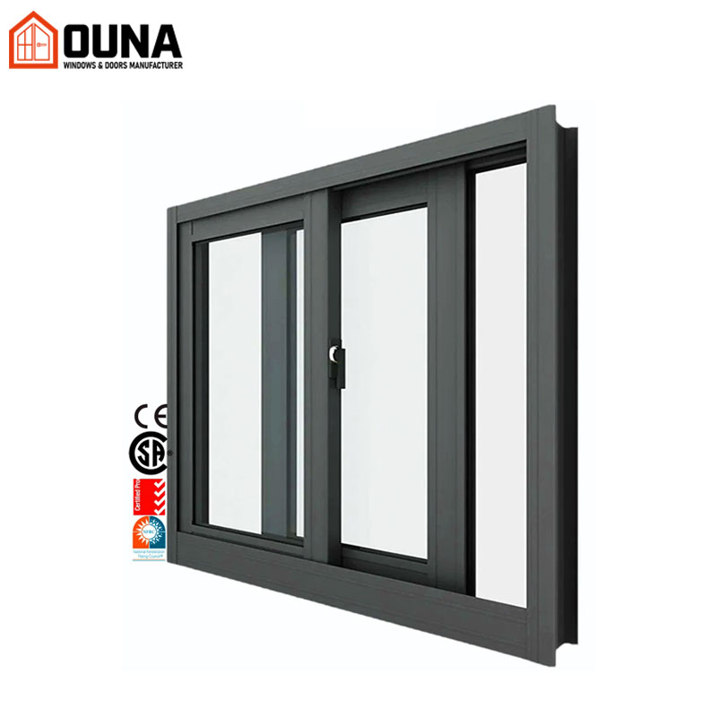 OUNA Windproof Double Glazed Aluminium Windows Hurricane Impact Proof Low-E Glass Aluminum Sliding Window With Mosquito Net