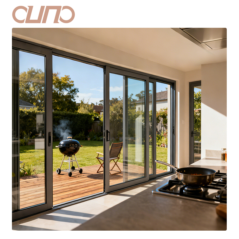 OUNA Hot Selling Thermal Insulated Customized Low E Double Layered Tempered Glass Aluminum Lift Sliding Room Door