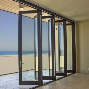 OUNA NFRC Modern Exterior Balcony Bifold Doors Thermal Break Double Glazing Interior Bi-Folding Aluminum Folding Glass Door