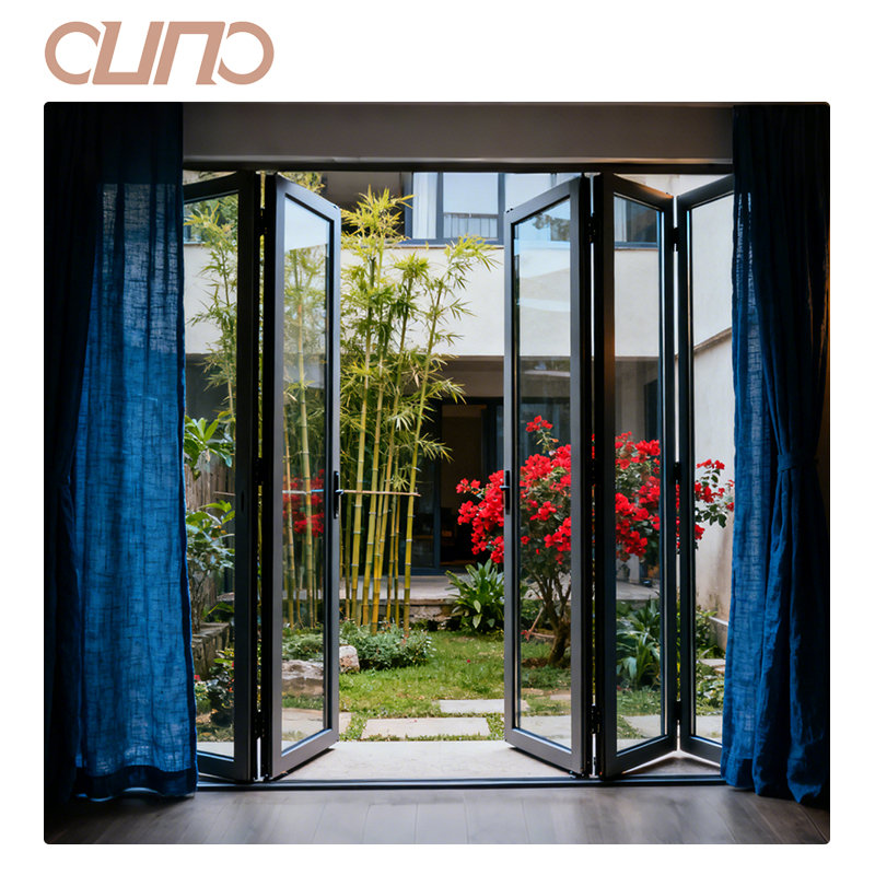 OUNA NFRC American Aluminium Folding Doors Price Thermal Break Glass Bifold Door Exterior Patio Accordion Doors