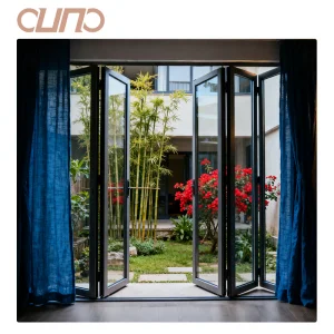 OUNA NFRC American Aluminium Folding Doors Price Thermal Break Glass Bifold Door Exterior Patio Accordion Doors
