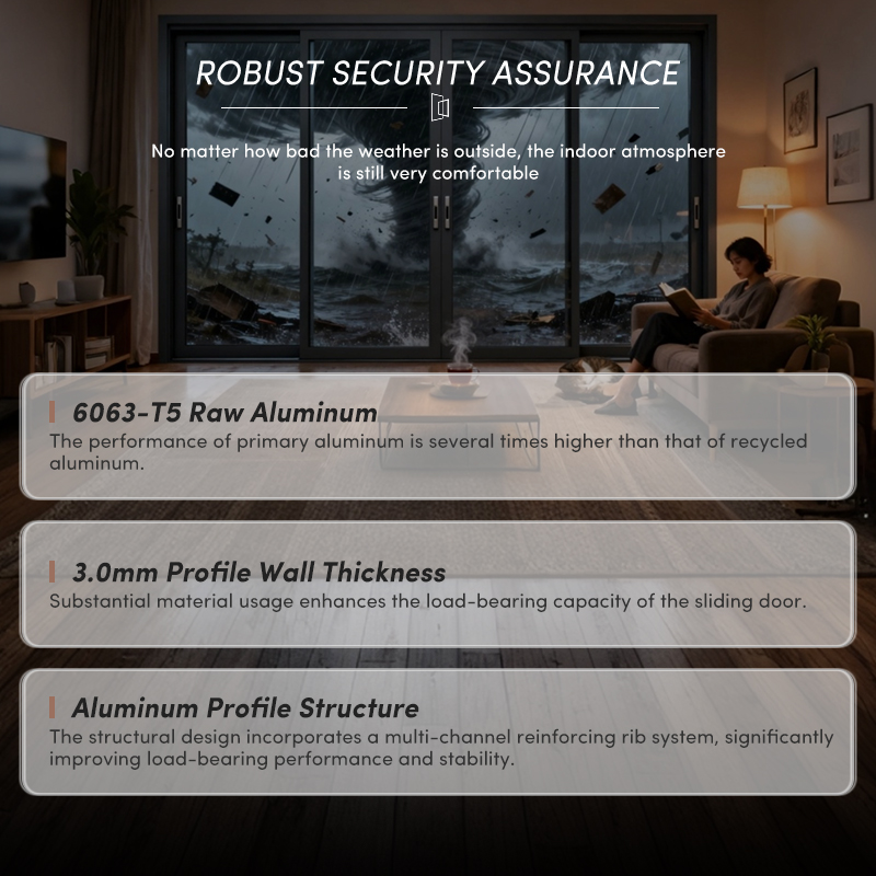 OUNA AS2047 Modern Slim Aluminum Double Glazed Tempered Glass Balcony Sliding Door Energy Saving Sliding Patio Doors