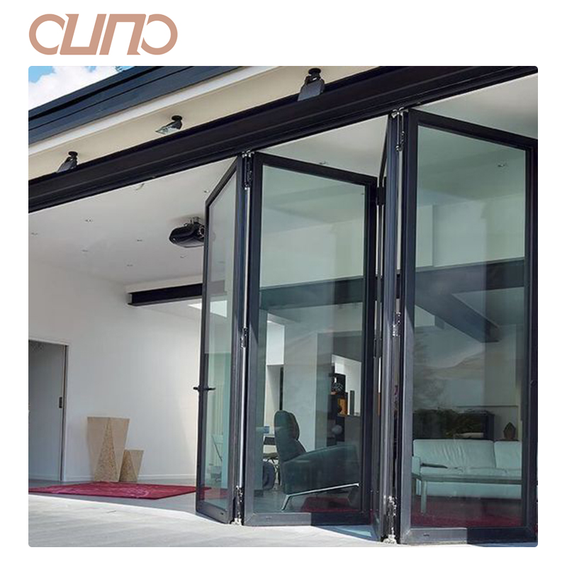 OUNA High Quality Custom Style Aluminium Bi-Fold Door Modern Design Double Glass Folding Exterior Patio Villa Door