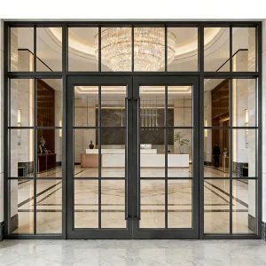 OUNA Modern Exterior Anti-Theft Windproof Aluminum Alloy Framed Glass Commercial Storefront Push-Pull Door