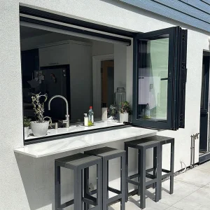OUNA Hurricane Proof Aluminum Folding Window Combines Reinforced Frame and Laminated Glass for Impact and Security Standards