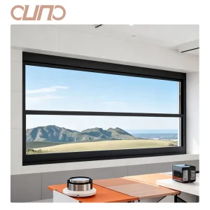 OUNA Customized Large Size Motorized Electric Vertical Sliding Lifting Aluminium Double Glass Window European Aluminum Alloy