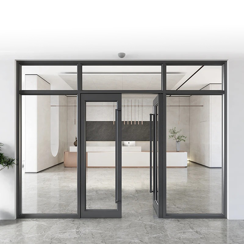 OUNA Commercial Heavy Duty Thermal Break Aluminum Door, True Divided Lite French Entry Door with Glass Panes for Shopfront