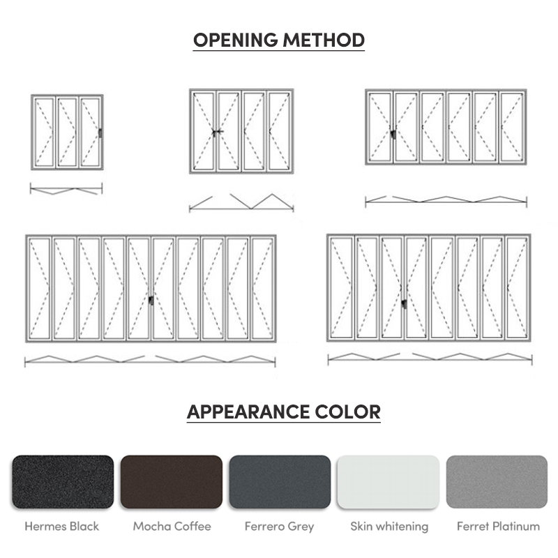 OUNA High Quality Custom Style Aluminium Bi-Fold Door Modern Design Double Glass Folding Exterior Patio Villa Door