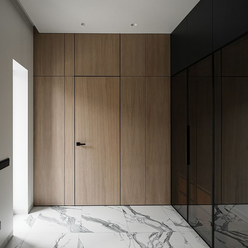 OUNA Soundproof Aluminum Wood Interior Door Solid Core Structure for Bedroom Study Noise Reduction Custom Hardware Oem Accepted
