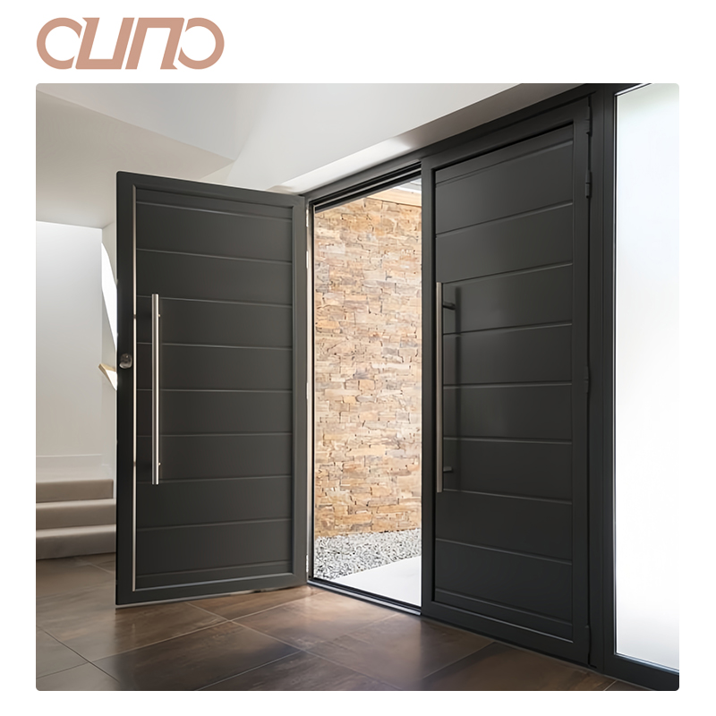 OUNA Durable Aluminum Alloy Entry Door Modern Exterior Design Soundproof Security Door for Villa Residential House CE ISO NFRC