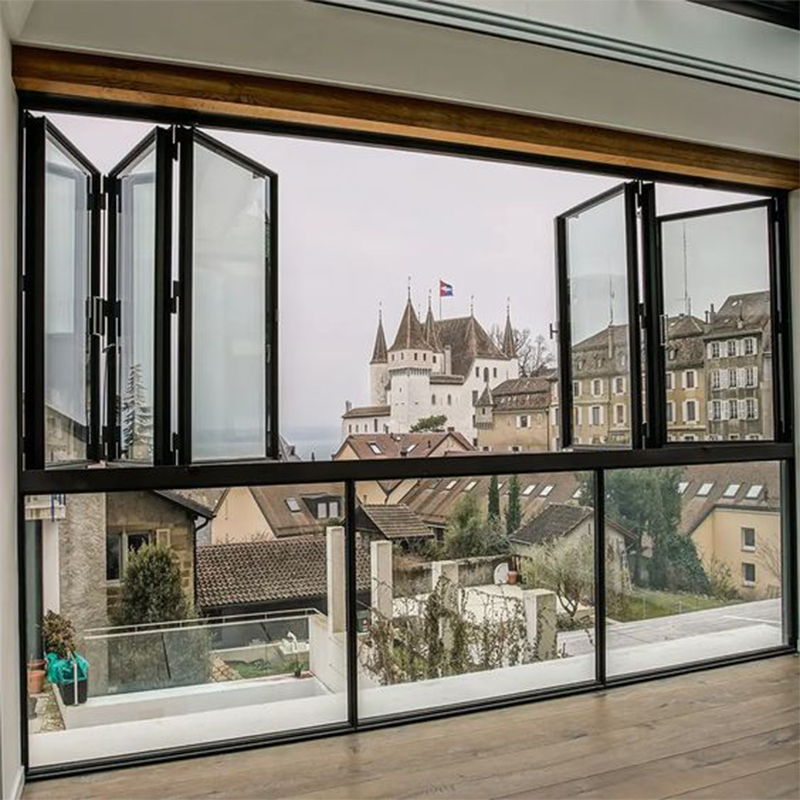 OUNA Aluminum Folding Window with Smooth Vertical Opening System for Villas Hotels and Houses Double Glazed Soundproof