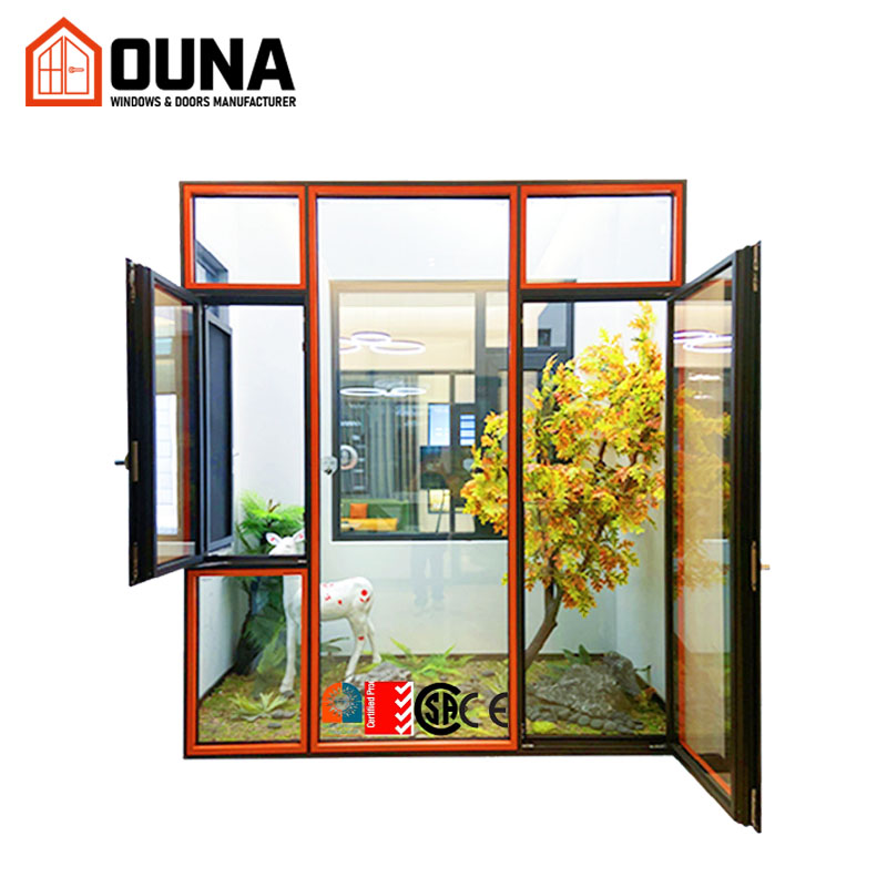 OUNA New Arrival Aluminum Window House Tilt and Turn Window Frame Hurricane Impact Proof NOA Slim Frame Casement Windows